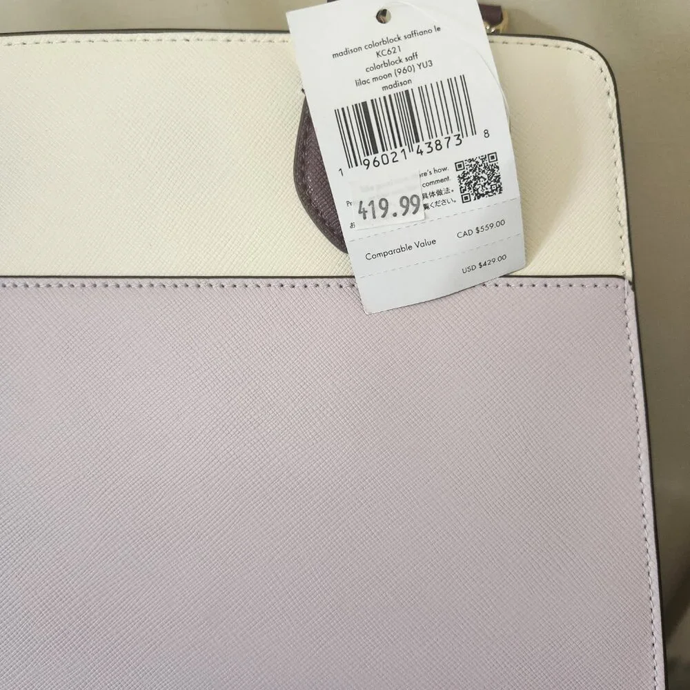 Kate Spade NWT Madison Colorblock Saffiano Leather Medium Satchel Lilac